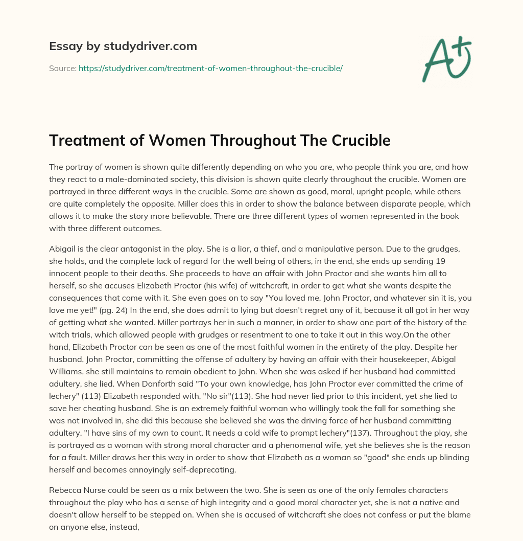 Treatment of Women Throughout the Crucible essay