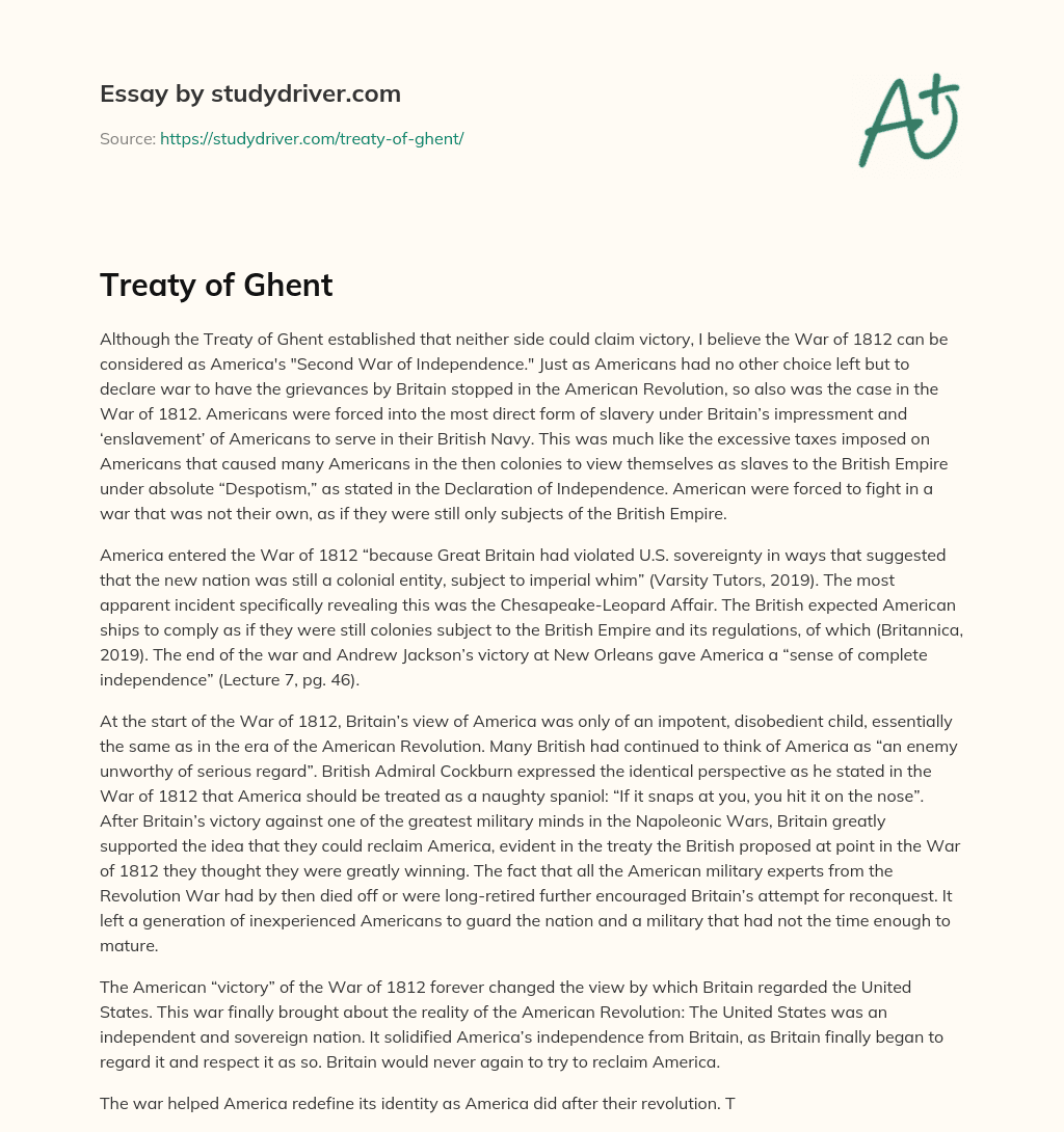 Treaty of Ghent essay