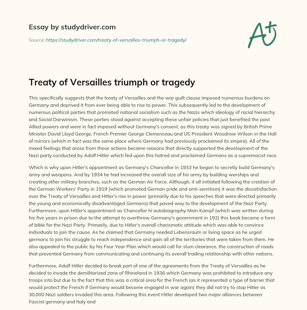 Treaty of Versailles Triumph or Tragedy essay