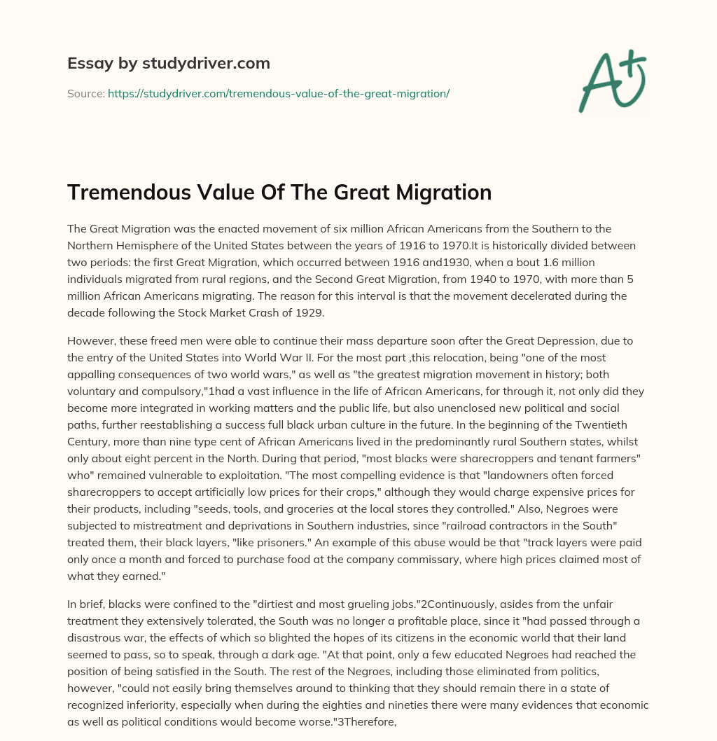 Tremendous Value of the Great Migration essay