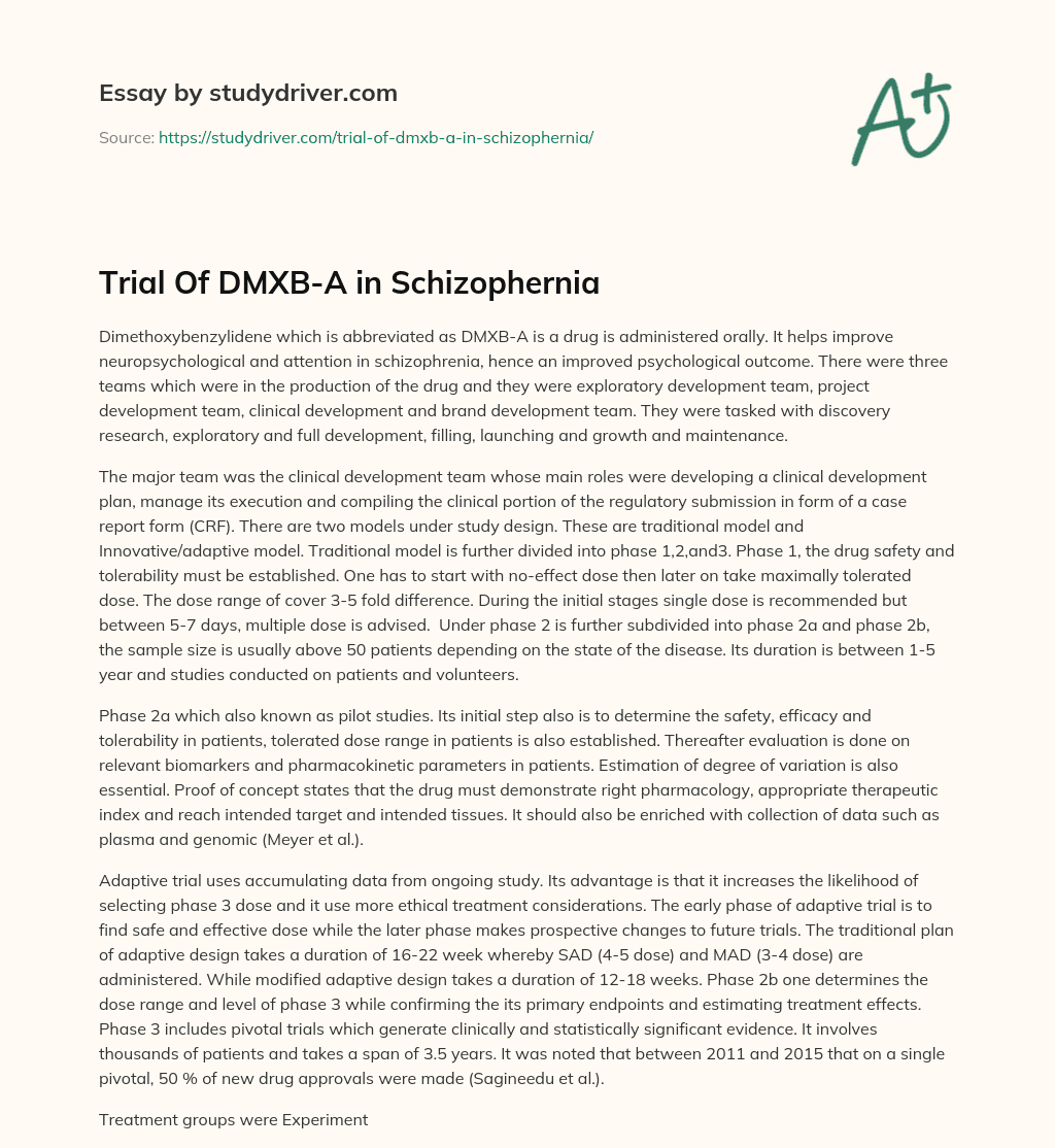Trial of DMXB-A in Schizophernia essay