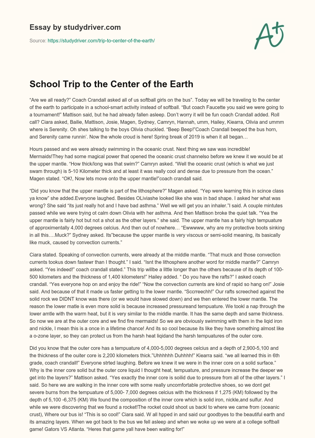 School Trip to the Center of the Earth essay