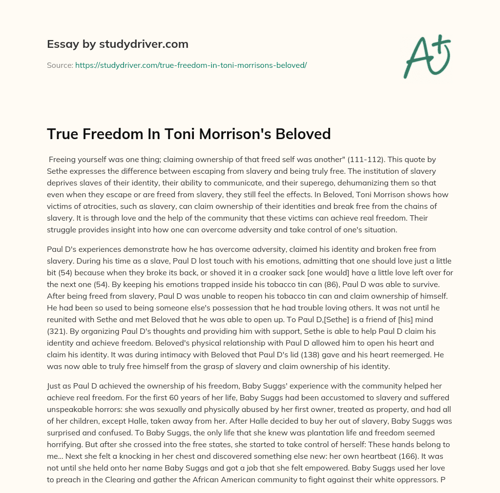 True Freedom in Toni Morrison’s Beloved essay