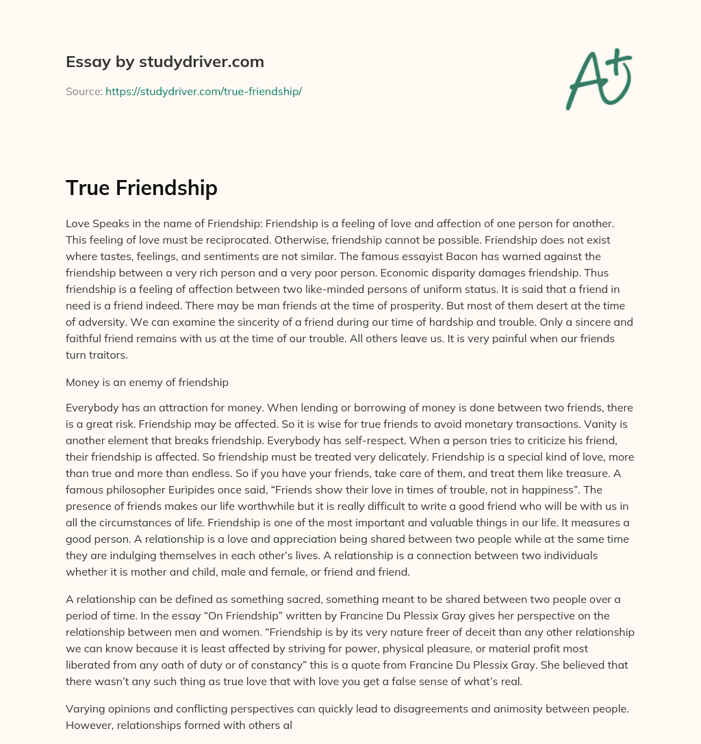 True Friendship essay