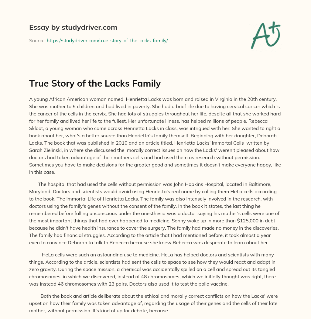 True Story of the Lacks Family essay