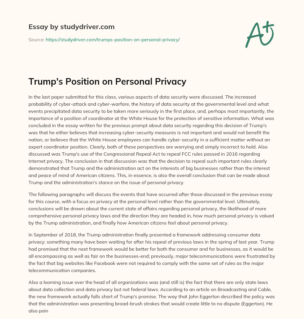 Trump’s Position on Personal Privacy essay