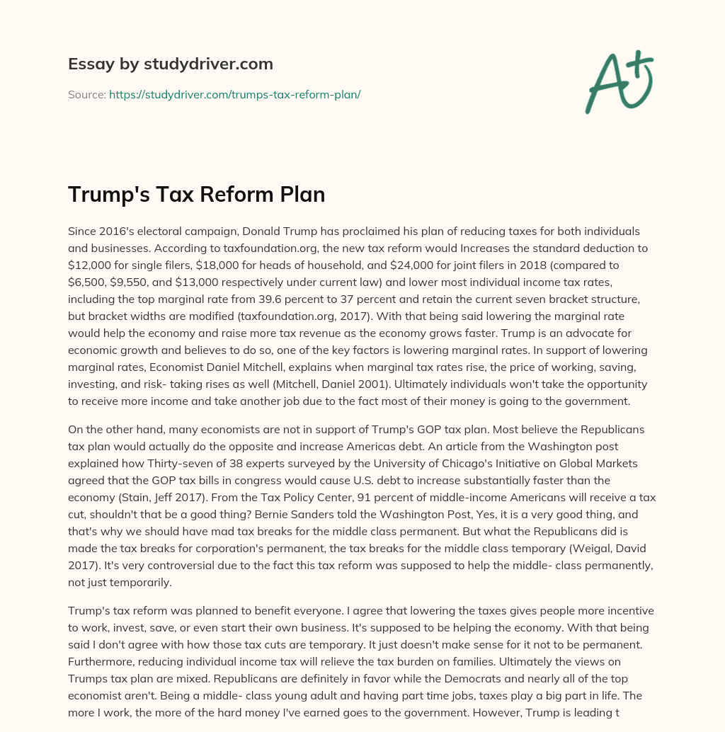 Trump’s Tax Reform Plan essay