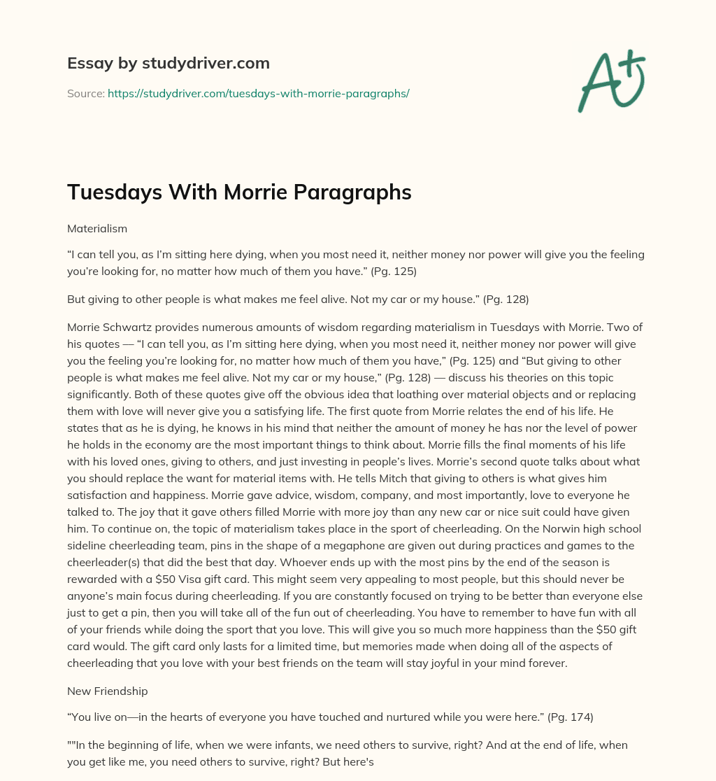Tuesdays with Morrie Paragraphs essay
