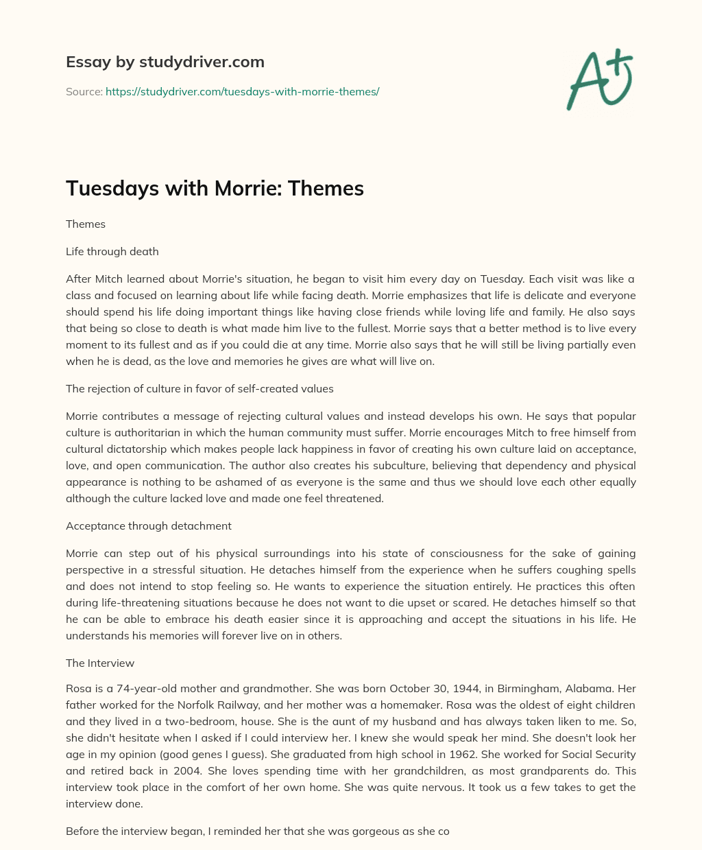 Tuesdays with Morrie: Themes essay