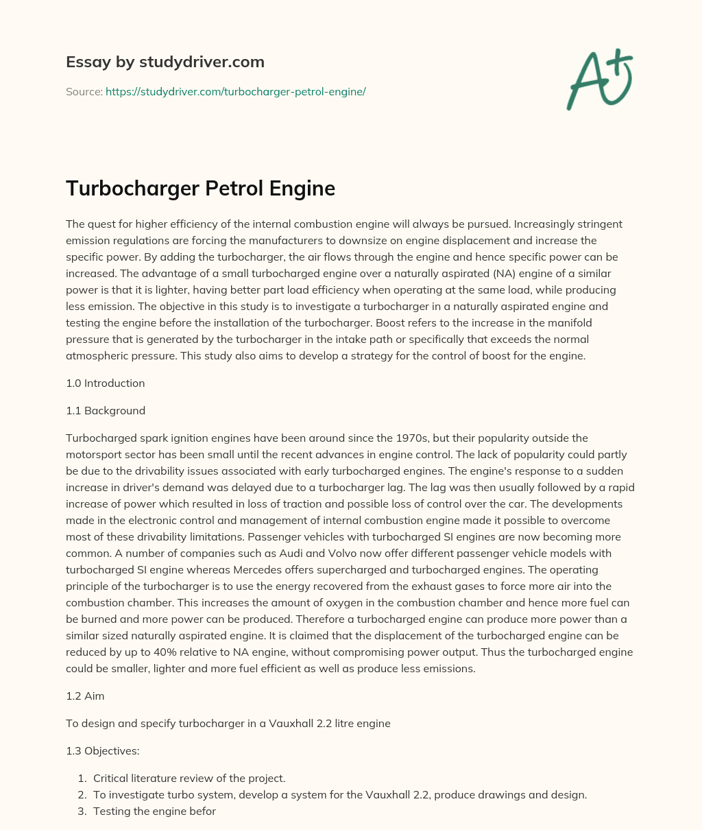 Turbocharger Petrol Engine essay
