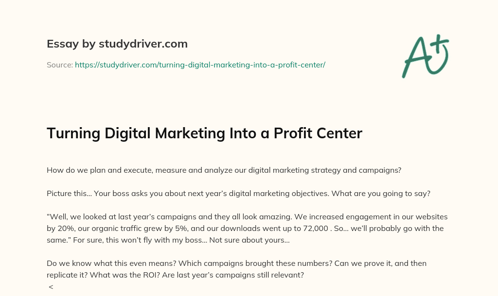 Turning Digital Marketing into a Profit Center essay