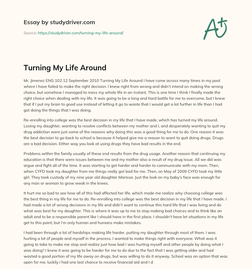 Turning my Life Around essay