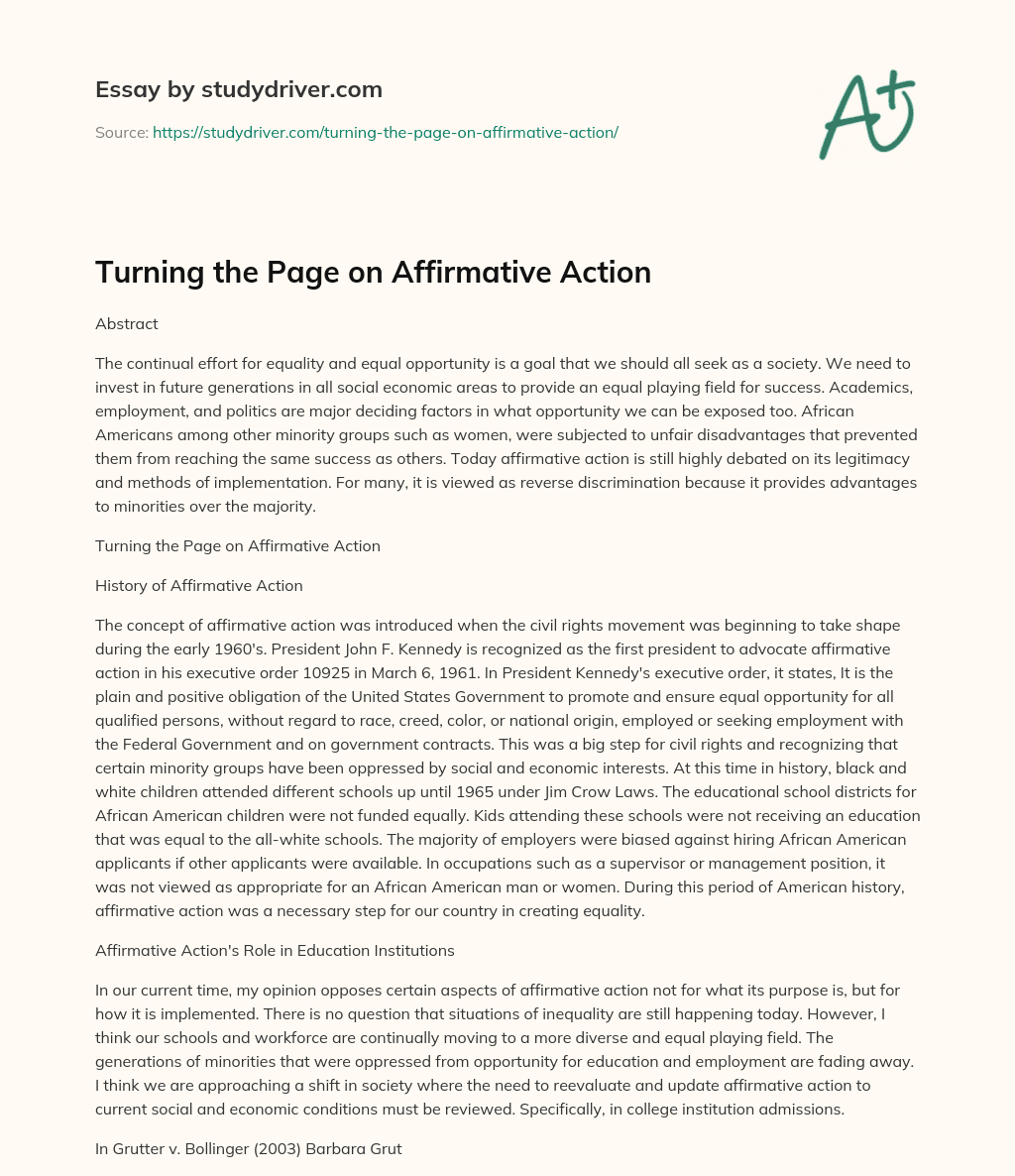 Turning the Page on Affirmative Action essay
