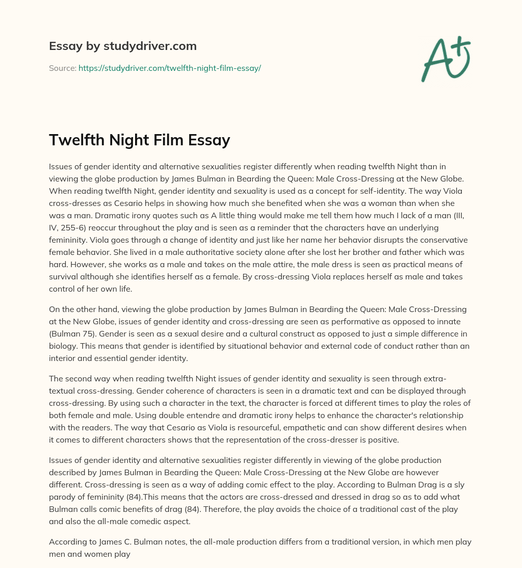 Twelfth Night Film Essay essay