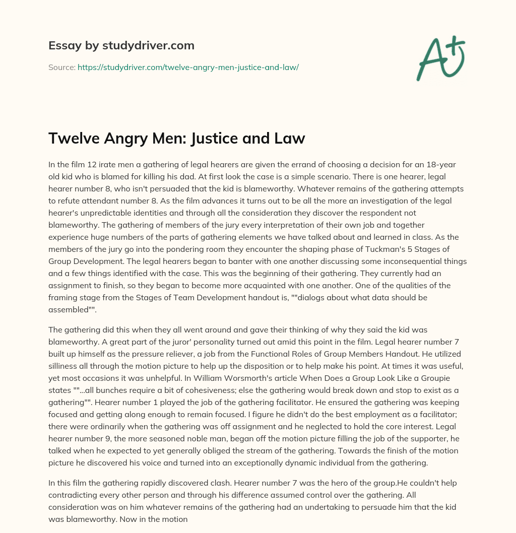 Twelve Angry Men: Justice and Law essay