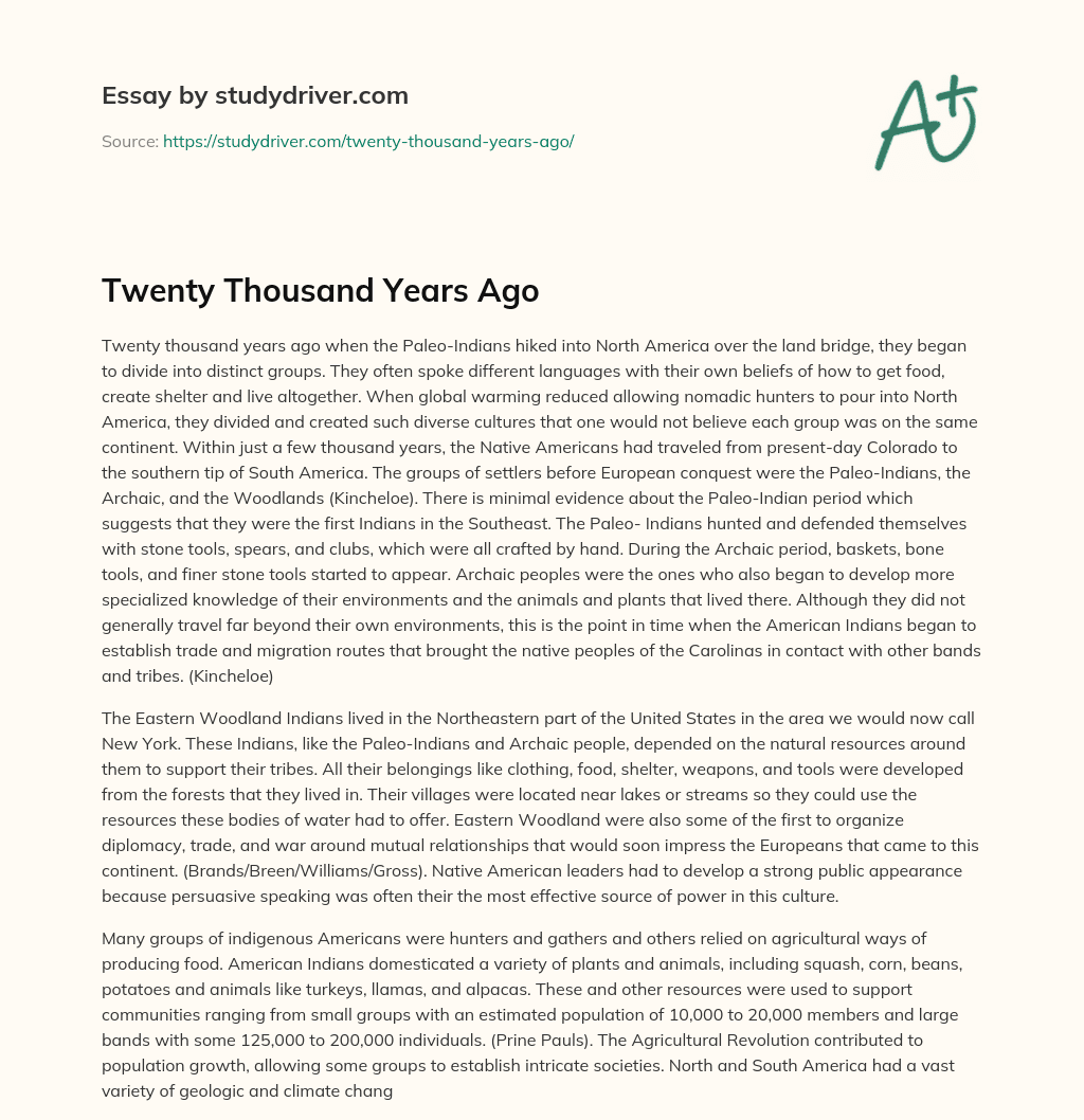 Twenty Thousand Years Ago essay