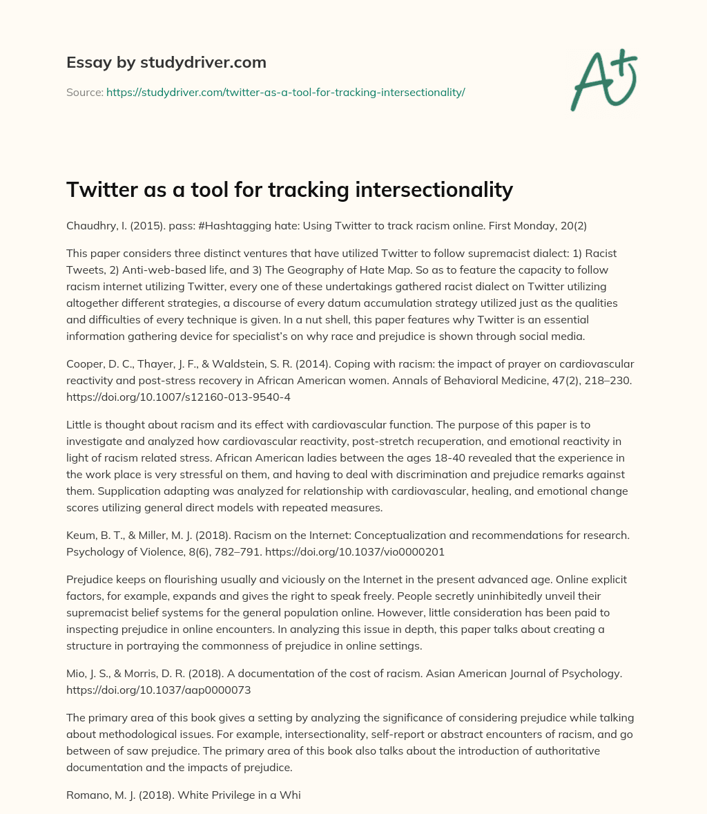 Twitter as a Tool for Tracking Intersectionality essay