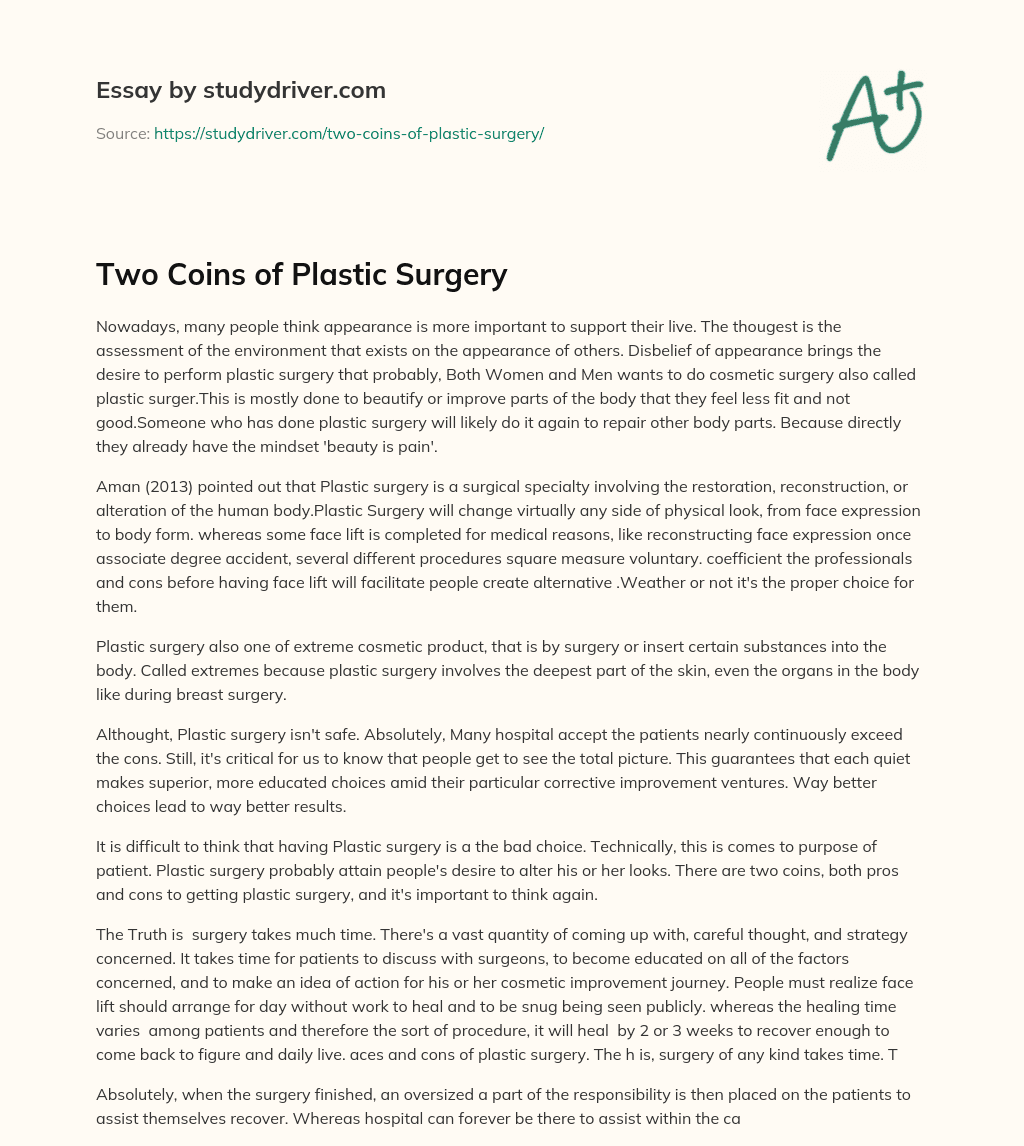 Two Coins of Plastic Surgery essay