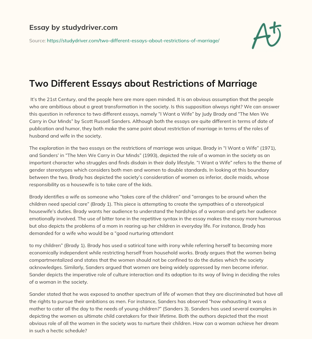 Two Different Essays about Restrictions of Marriage essay