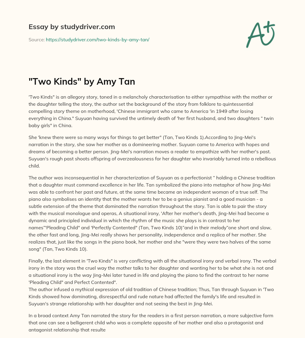 “Two Kinds” by Amy Tan essay