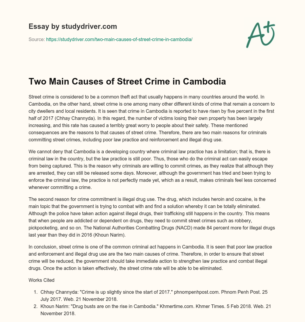 Two Main Causes of Street Crime in Cambodia essay