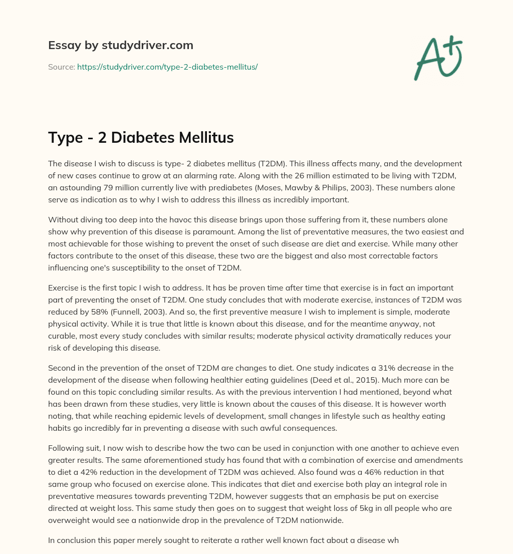 Type – 2 Diabetes Mellitus essay
