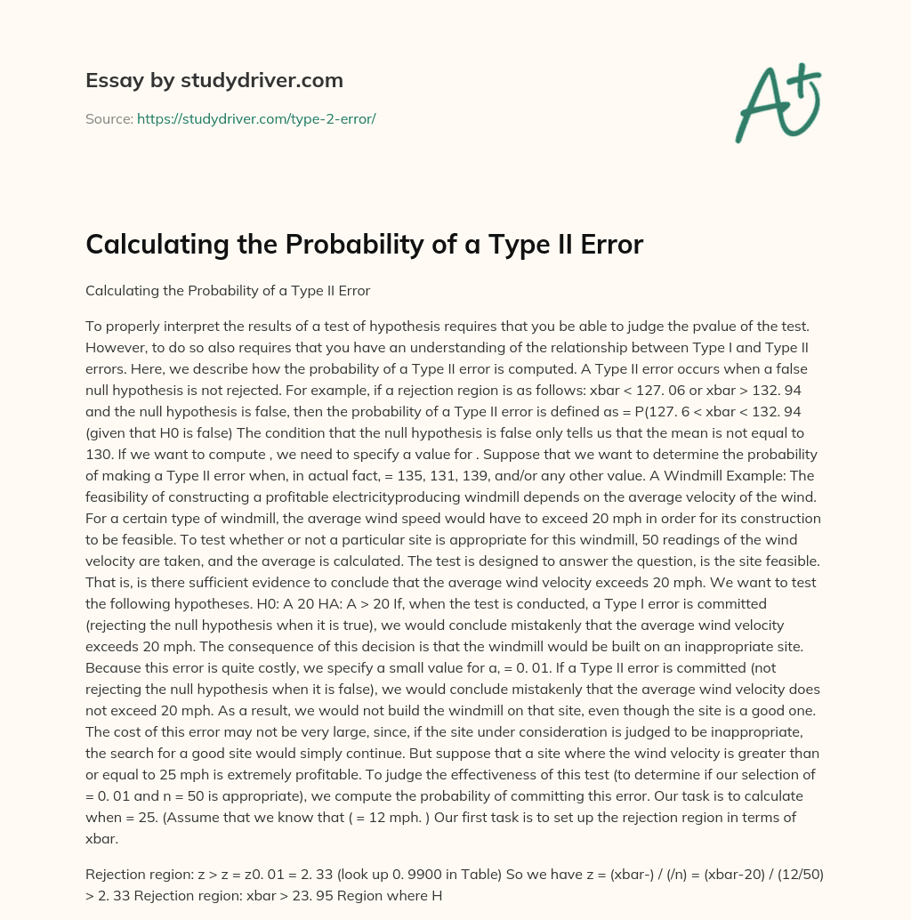 Calculating the Probability of a Type II Error - Free Essay Example ...