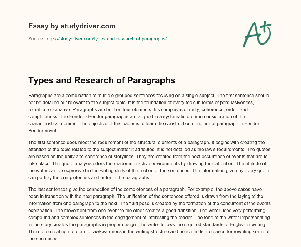 Types and Research of Paragraphs essay