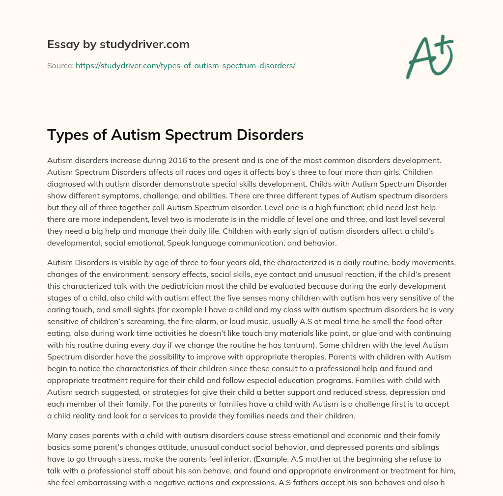Types of Autism Spectrum Disorders essay