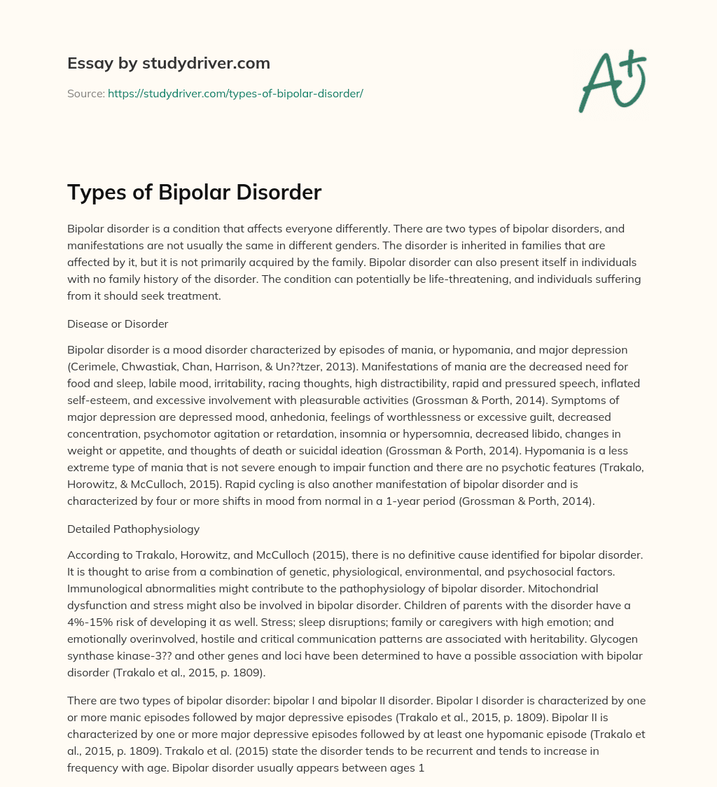Types of Bipolar Disorder essay