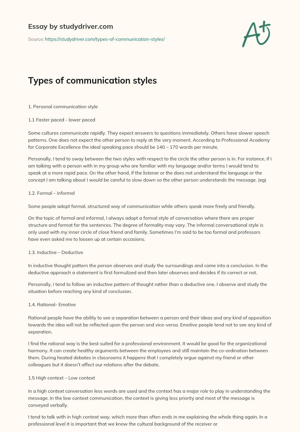 Types of Communication Styles essay
