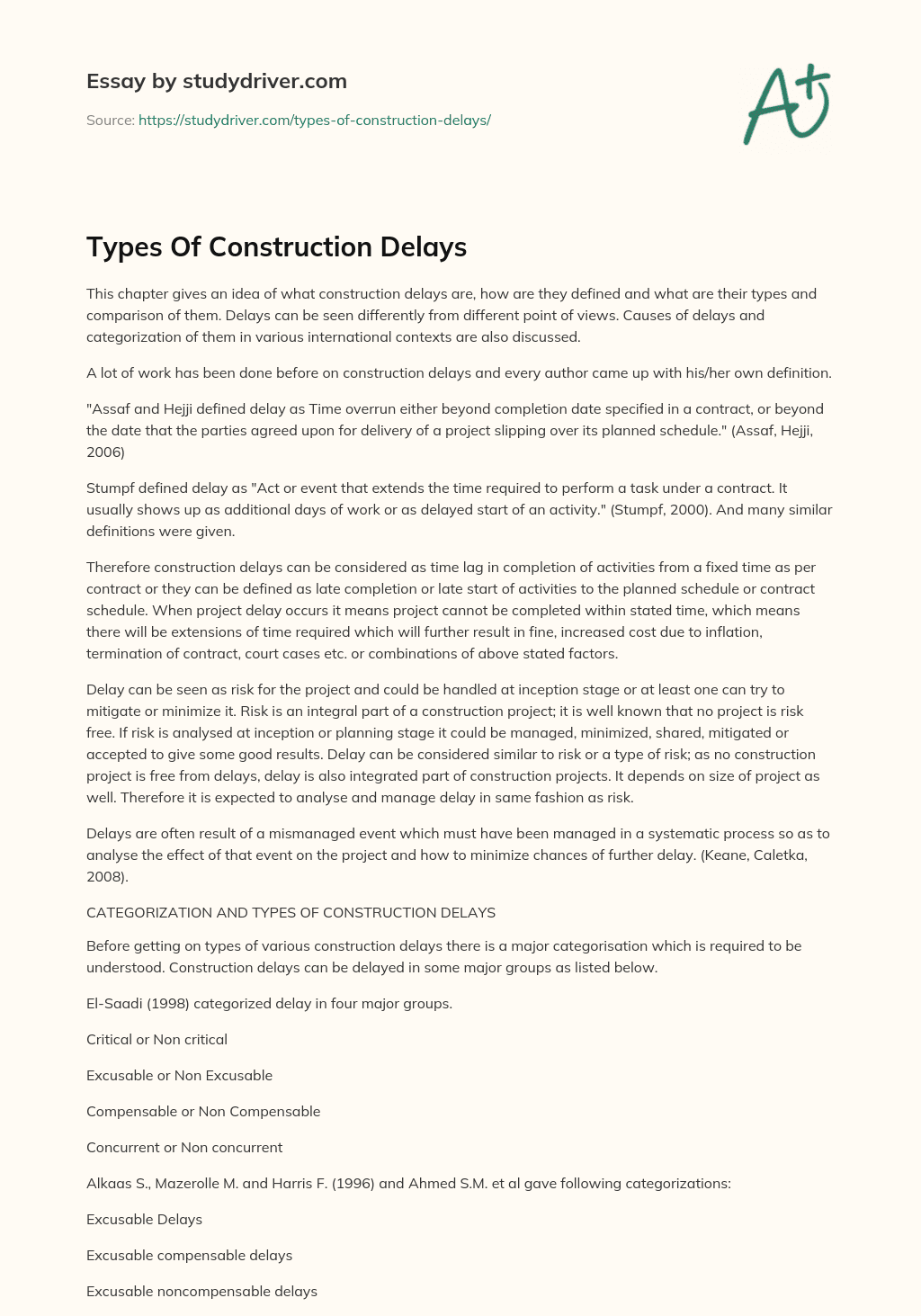 Types of Construction Delays essay