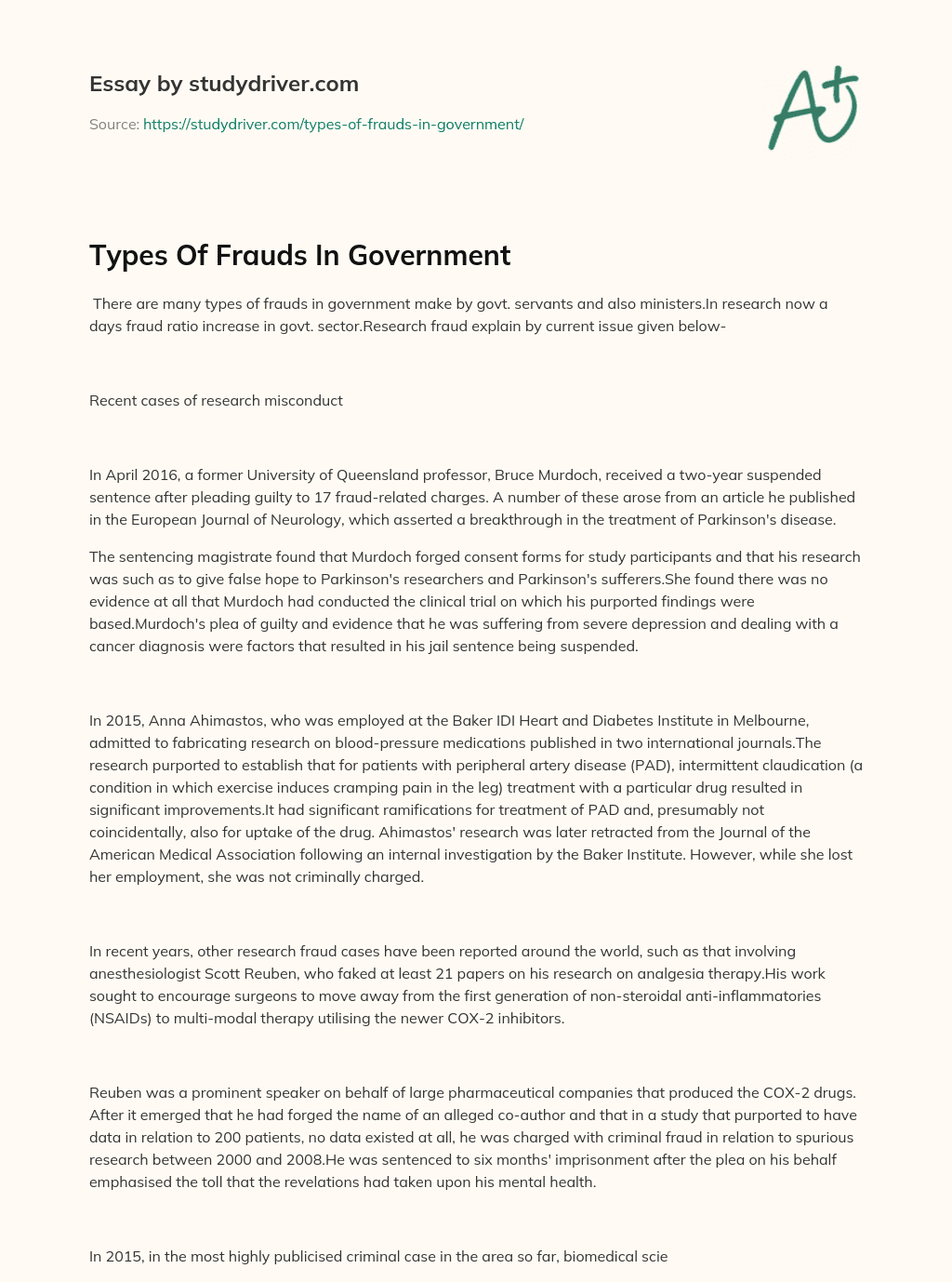 Types of Frauds in Government essay