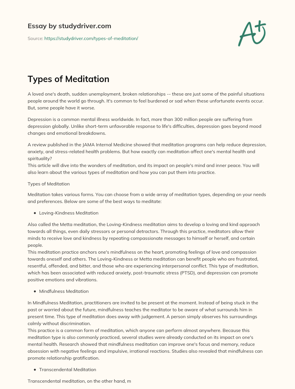 Types of Meditation essay
