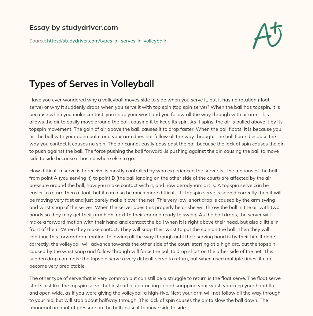 Types of Serves in Volleyball essay