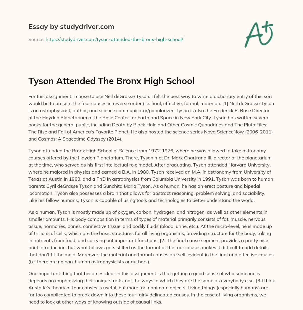 Tyson Attended the Bronx High School essay