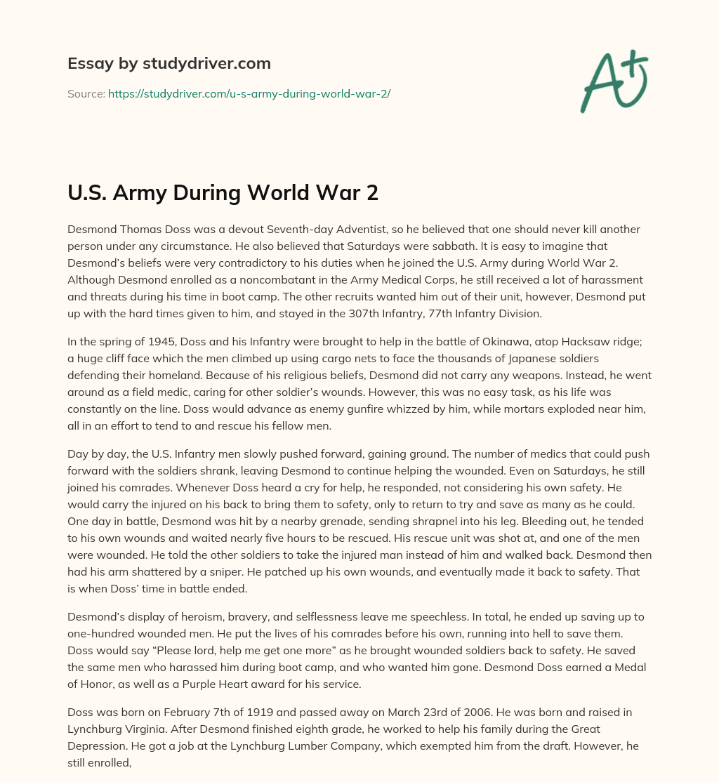 U.S. Army during World War 2 essay