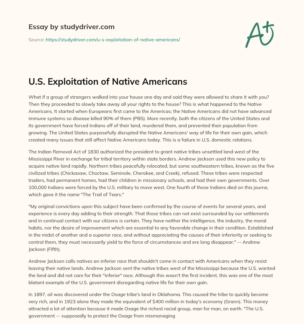 U.S. Exploitation of Native Americans essay