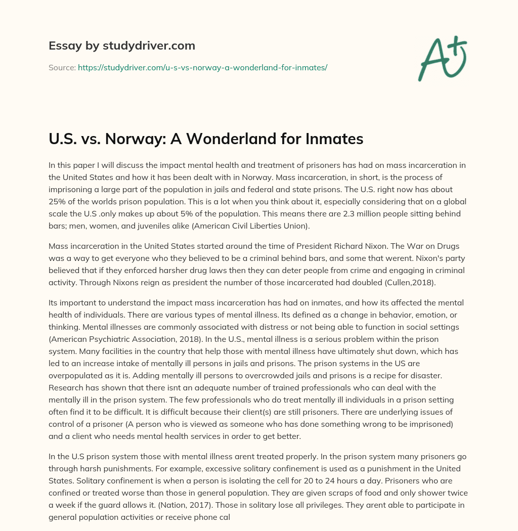 U.S. Vs. Norway: a Wonderland for Inmates essay
