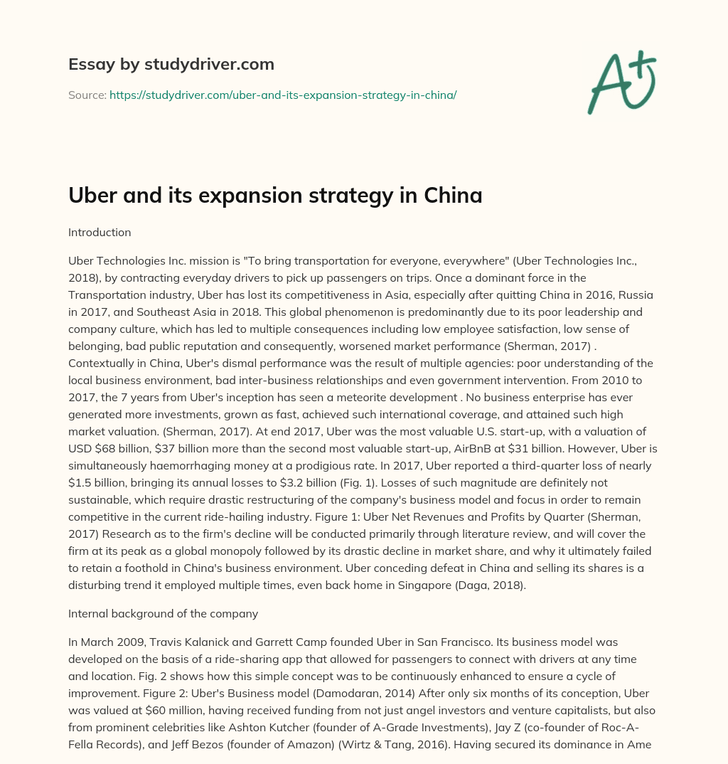 Uber and its Expansion Strategy in China essay