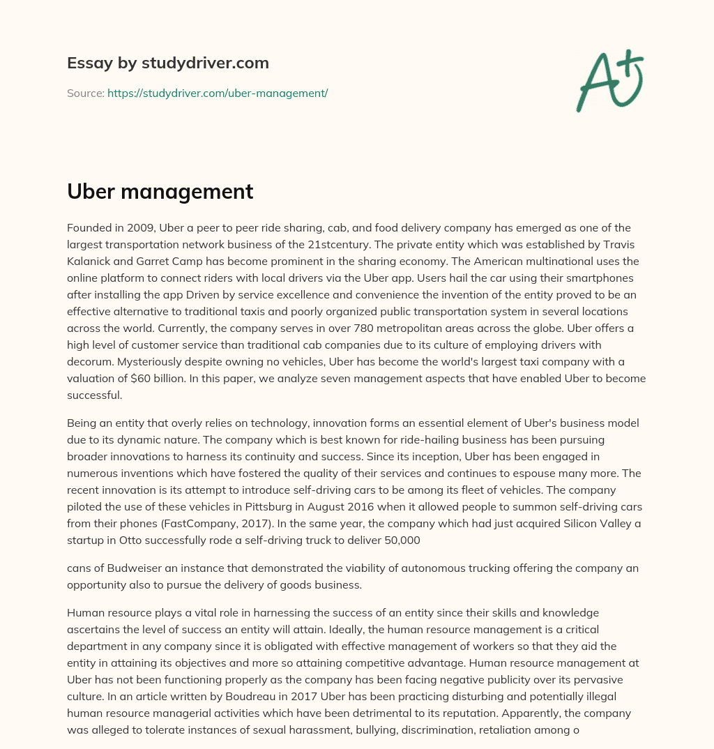 Uber Management essay