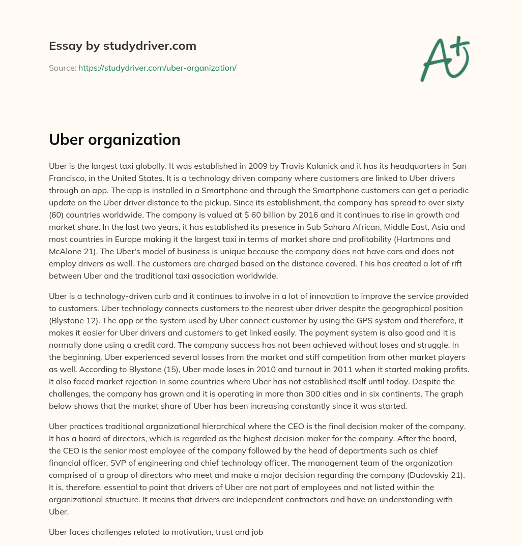 Uber Organization essay
