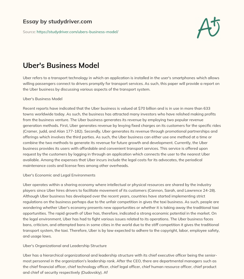 Uber’s Business Model essay