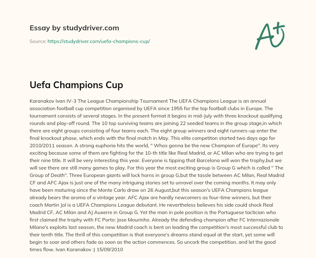 Uefa Champions Cup essay