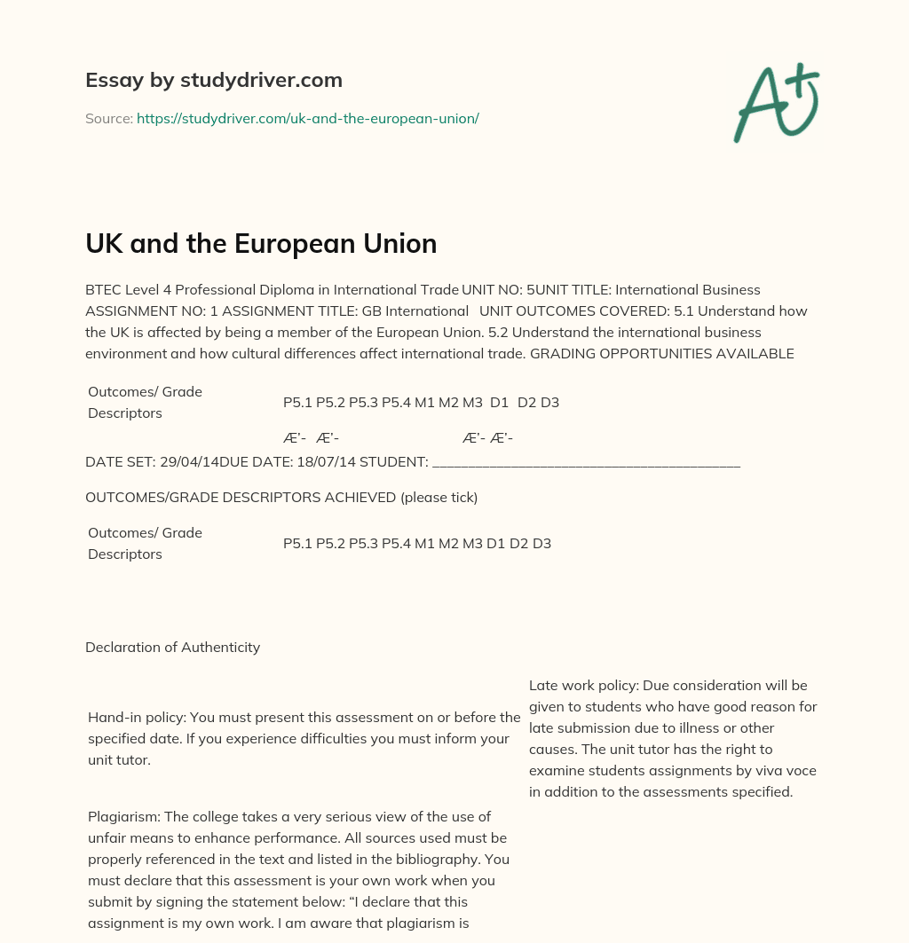 UK and the European Union essay