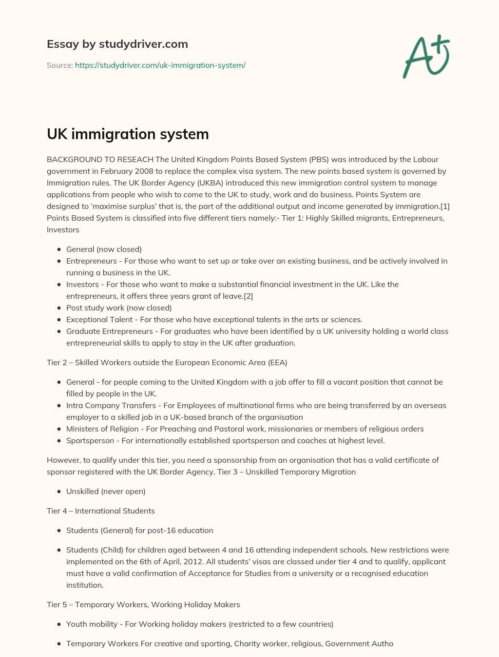 UK Immigration System essay