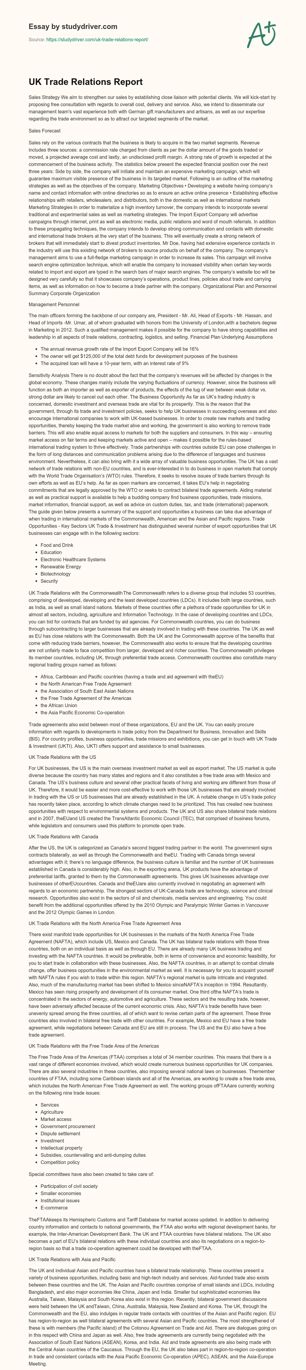 UK Trade Relations Report essay