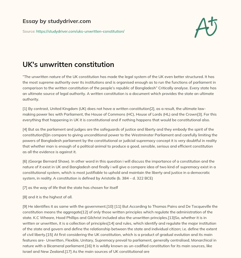 UK’s Unwritten Constitution essay