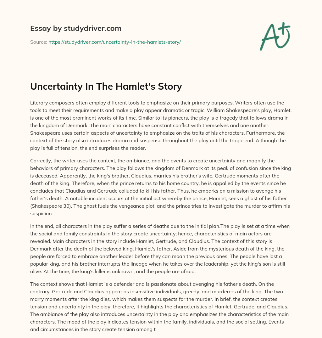 Uncertainty in the Hamlet’s Story essay