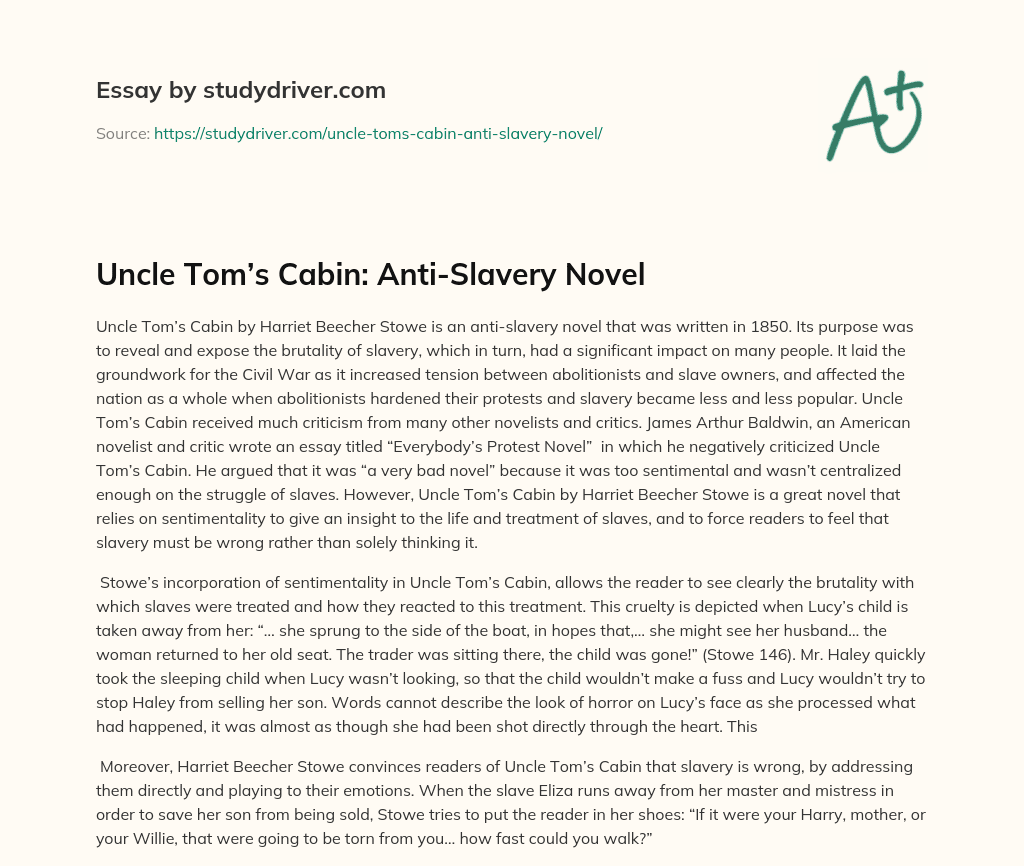 Uncle Tom’s Cabin: Anti-Slavery Novel essay